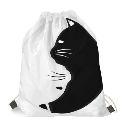 Black And White Cat Yin Yang Print Drawstring Bag