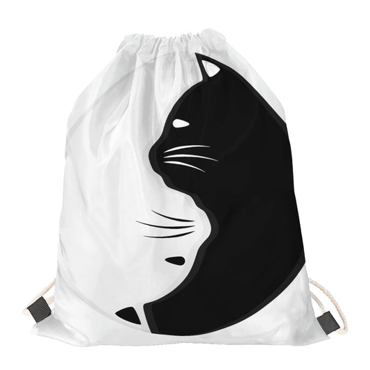 Black And White Cat Yin Yang Print Drawstring Bag