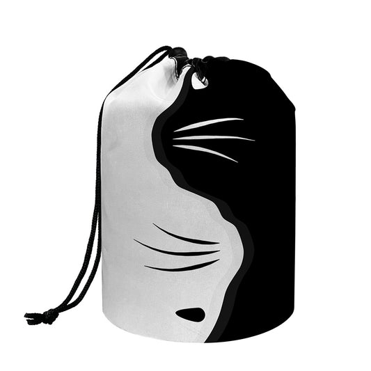Black And White Cat Yin Yang Print Drawstring Makeup Bag
