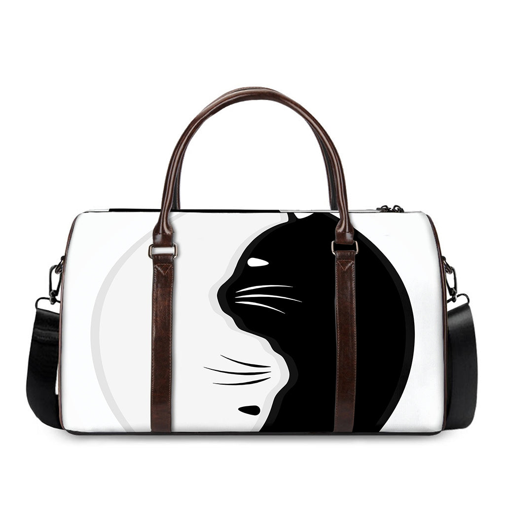 Black And White Cat Yin Yang Print Duffle Bag
