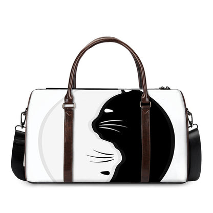 Black And White Cat Yin Yang Print Duffle Bag