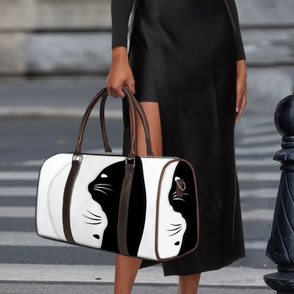 Black And White Cat Yin Yang Print Duffle Bag