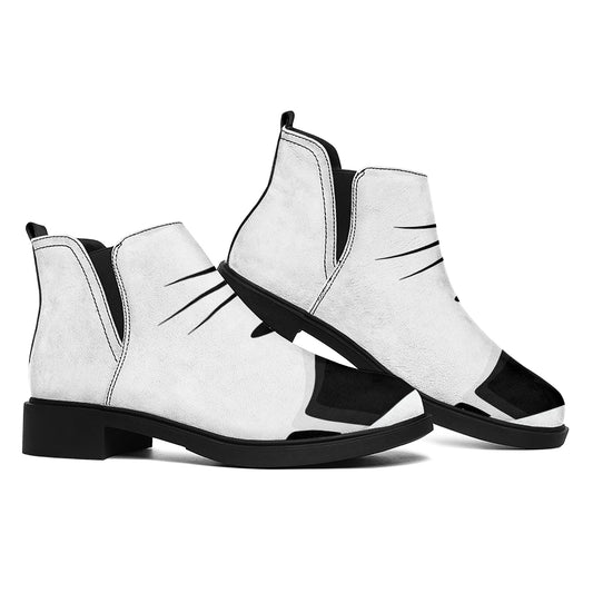 Black And White Cat Yin Yang Print Flat Ankle Boots