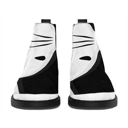 Black And White Cat Yin Yang Print Flat Ankle Boots