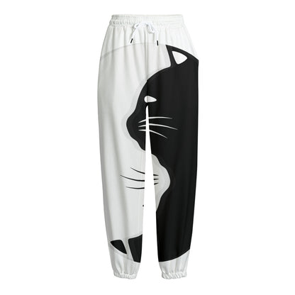 Black And White Cat Yin Yang Print Fleece Lined Knit Pants