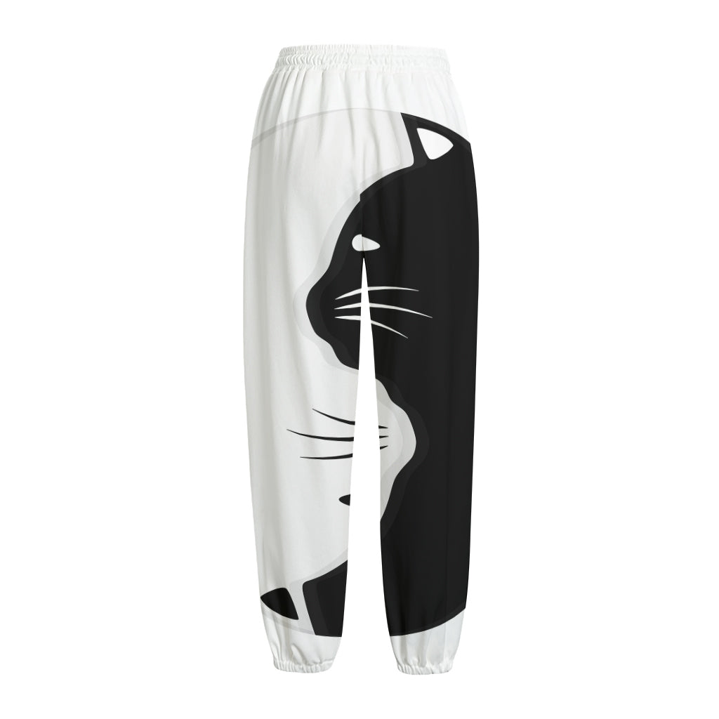 Black And White Cat Yin Yang Print Fleece Lined Knit Pants