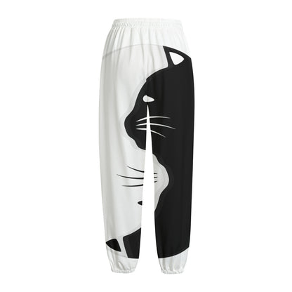 Black And White Cat Yin Yang Print Fleece Lined Knit Pants