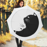 Black And White Cat Yin Yang Print Foldable Umbrella