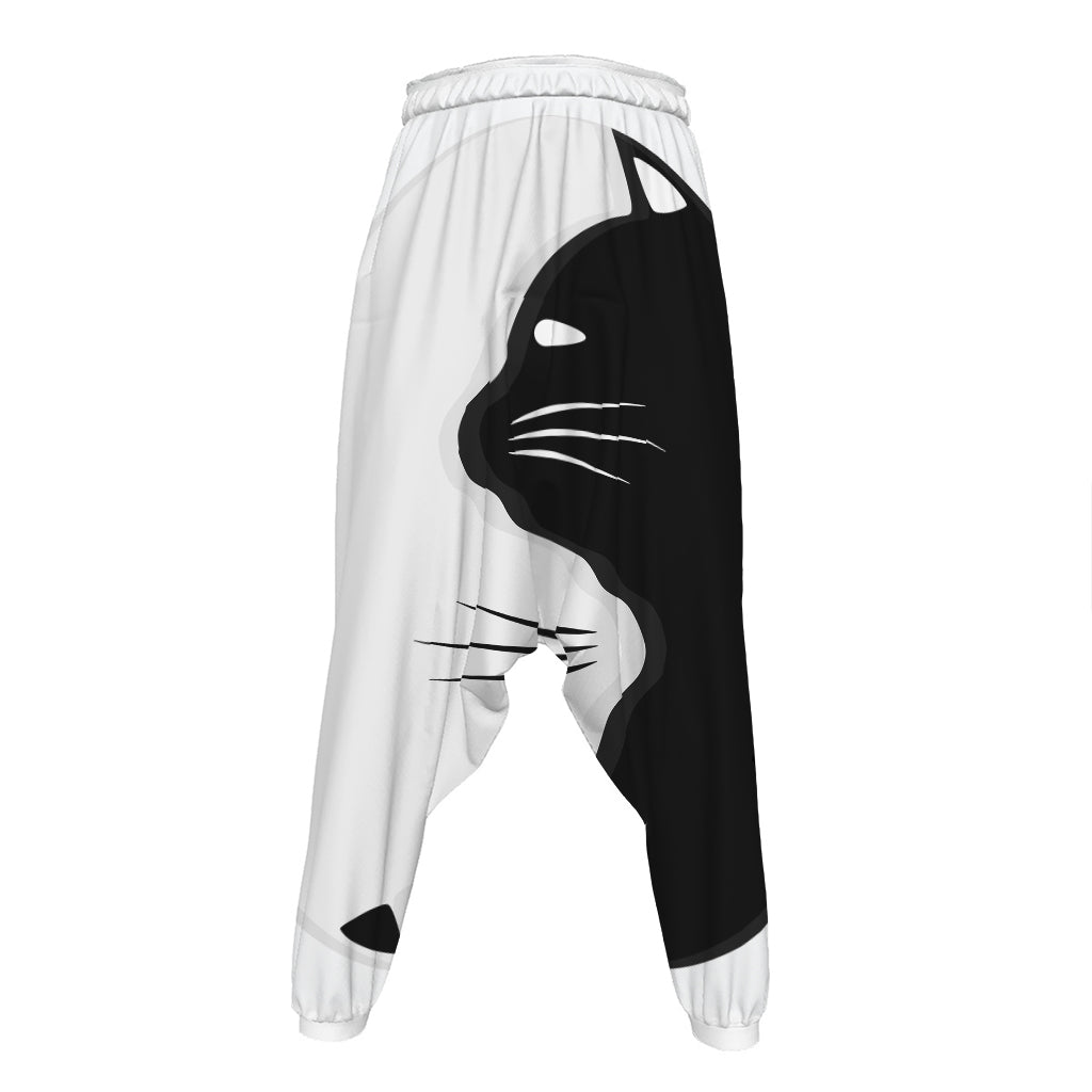 Black And White Cat Yin Yang Print Hammer Pants