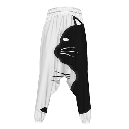 Black And White Cat Yin Yang Print Hammer Pants