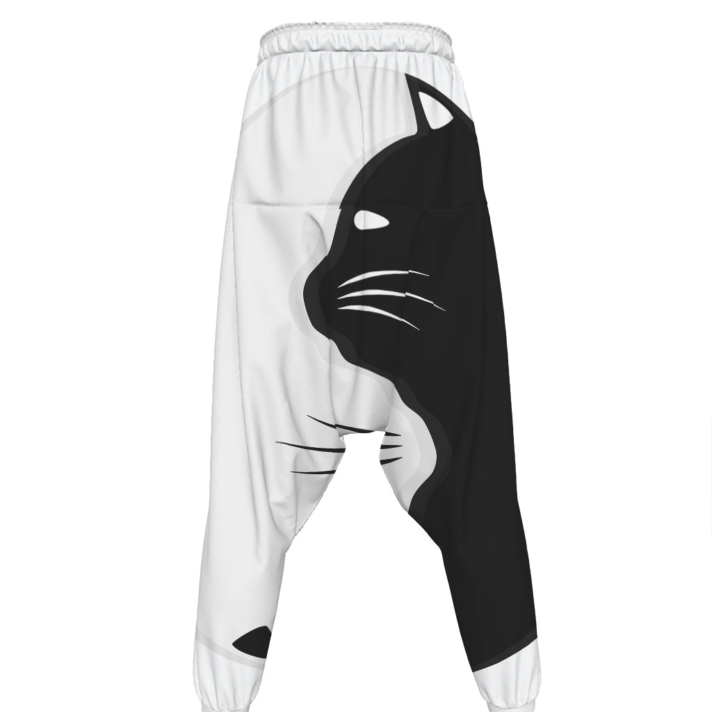 Black And White Cat Yin Yang Print Hammer Pants