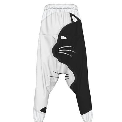 Black And White Cat Yin Yang Print Hammer Pants