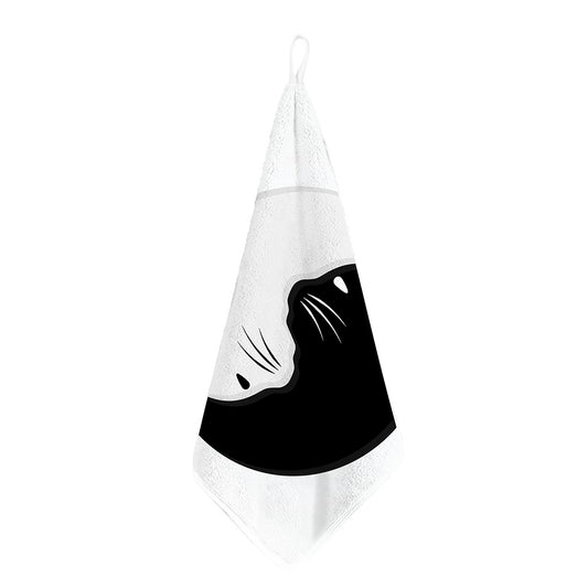 Black And White Cat Yin Yang Print Hand Towel