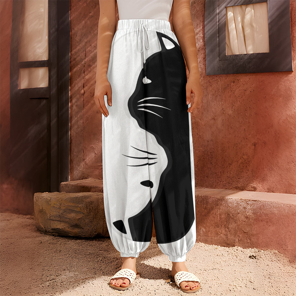 Black And White Cat Yin Yang Print Harem Pants