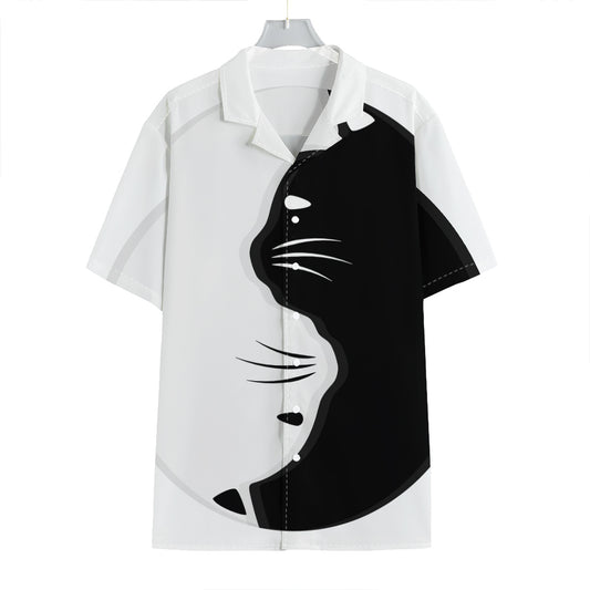 Black And White Cat Yin Yang Print Hawaiian Shirt