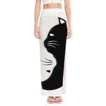 Black And White Cat Yin Yang Print High Slit Maxi Skirt