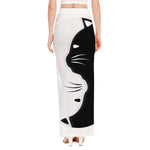 Black And White Cat Yin Yang Print High Slit Maxi Skirt