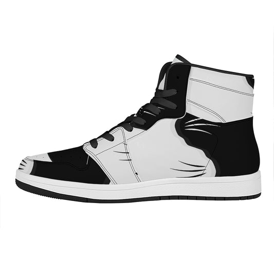 Black And White Cat Yin Yang Print High Top Leather Sneakers