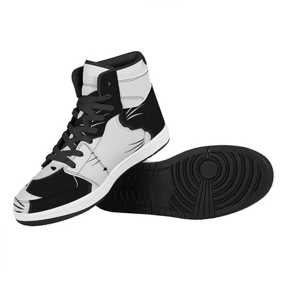 Black And White Cat Yin Yang Print High Top Leather Sneakers