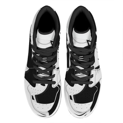 Black And White Cat Yin Yang Print High Top Leather Sneakers