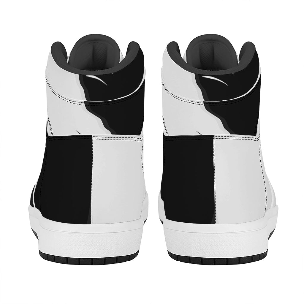 Black And White Cat Yin Yang Print High Top Leather Sneakers