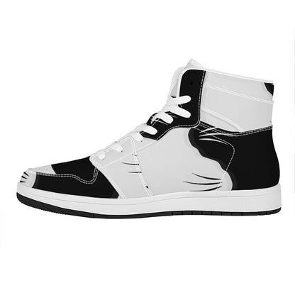 Black And White Cat Yin Yang Print High Top Leather Sneakers