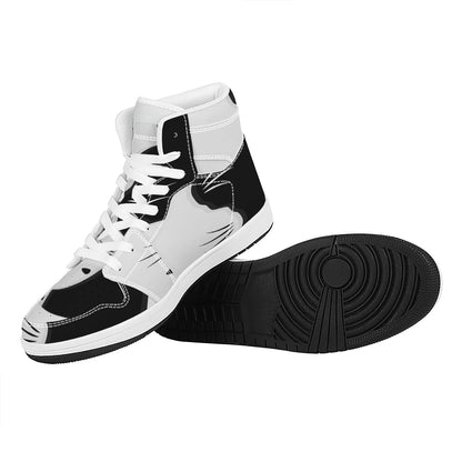 Black And White Cat Yin Yang Print High Top Leather Sneakers