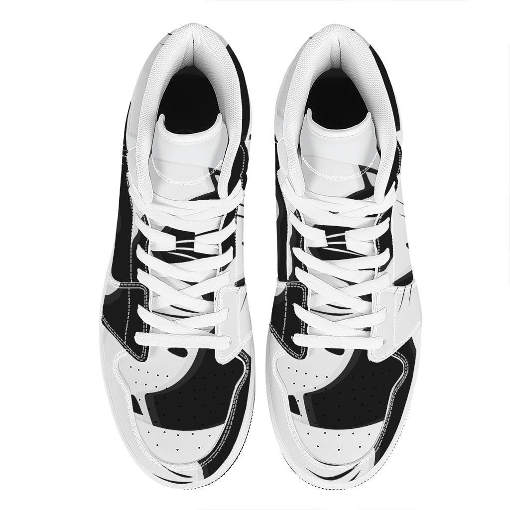 Black And White Cat Yin Yang Print High Top Leather Sneakers