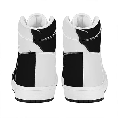 Black And White Cat Yin Yang Print High Top Leather Sneakers