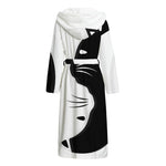 Black And White Cat Yin Yang Print Hooded Bathrobe