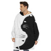 Black And White Cat Yin Yang Print Hoodie Blanket