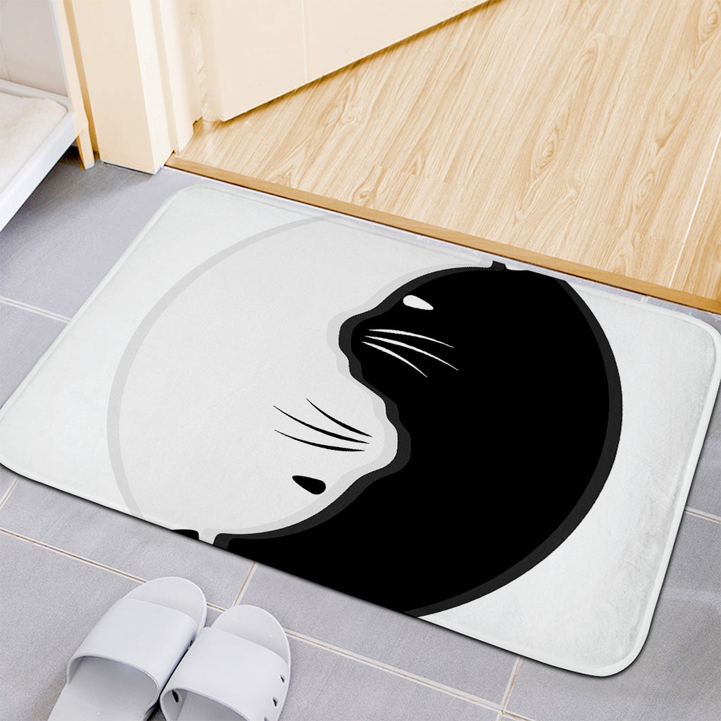 Black And White Cat Yin Yang Print Indoor Door Mat