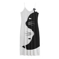 Black And White Cat Yin Yang Print Jersey Midi Cami Dress