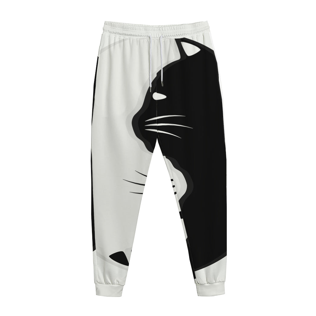 Black And White Cat Yin Yang Print Jogger Pants