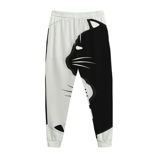 Black And White Cat Yin Yang Print Jogger Pants