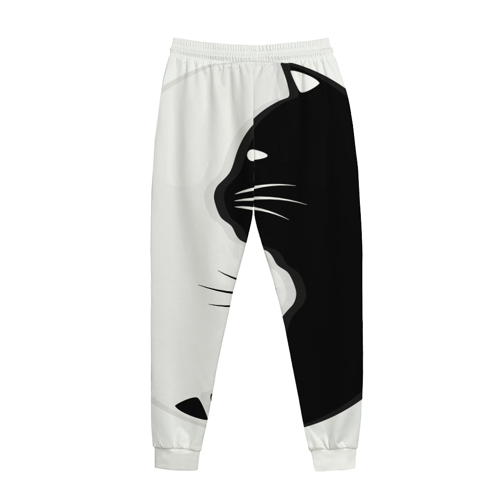 Black And White Cat Yin Yang Print Jogger Pants