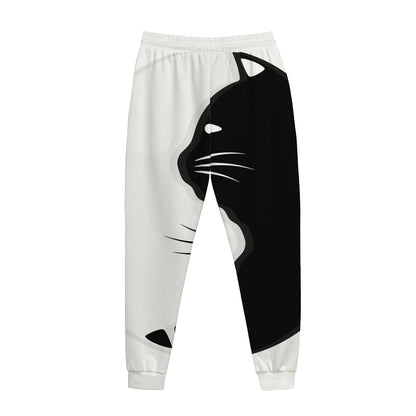 Black And White Cat Yin Yang Print Jogger Pants