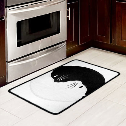 Black And White Cat Yin Yang Print Kitchen Mat