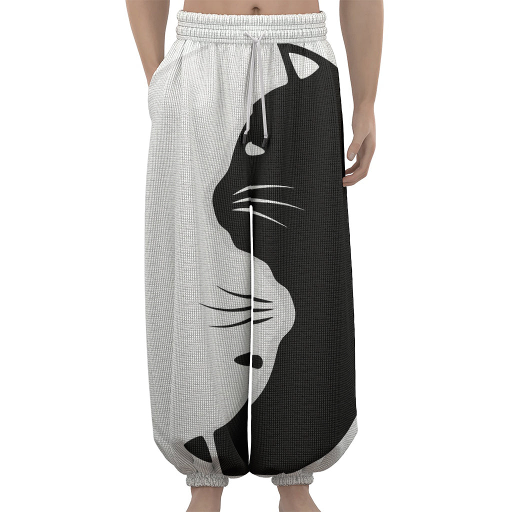 Black And White Cat Yin Yang Print Lantern Pants