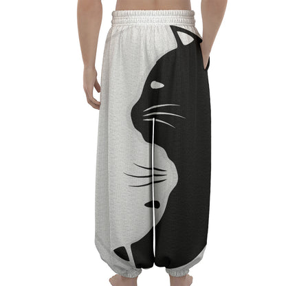 Black And White Cat Yin Yang Print Lantern Pants