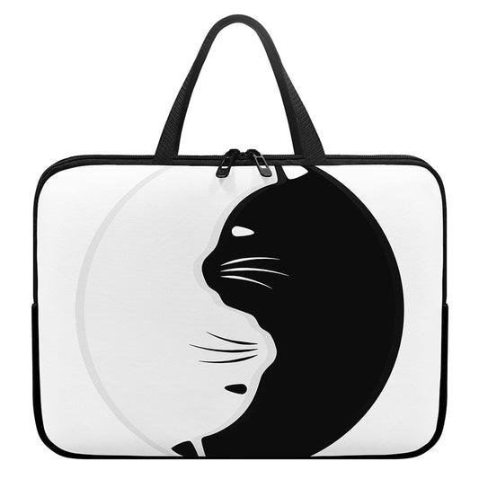 Black And White Cat Yin Yang Print Laptop Sleeve With Handle