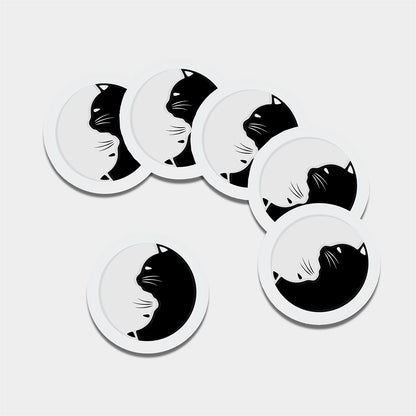 Black And White Cat Yin Yang Print Leather Coaster Set