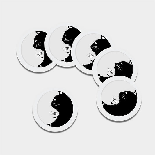 Black And White Cat Yin Yang Print Leather Coaster Set