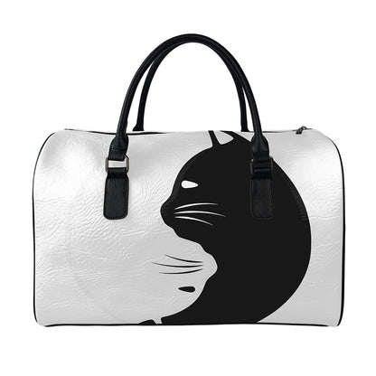 Black And White Cat Yin Yang Print Leather Duffle Bag