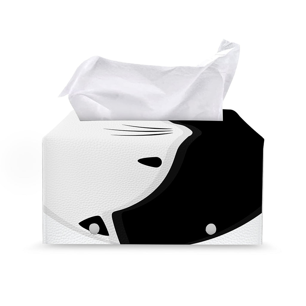 Black And White Cat Yin Yang Print Leather Tissue Box Cover