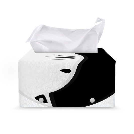 Black And White Cat Yin Yang Print Leather Tissue Box Cover