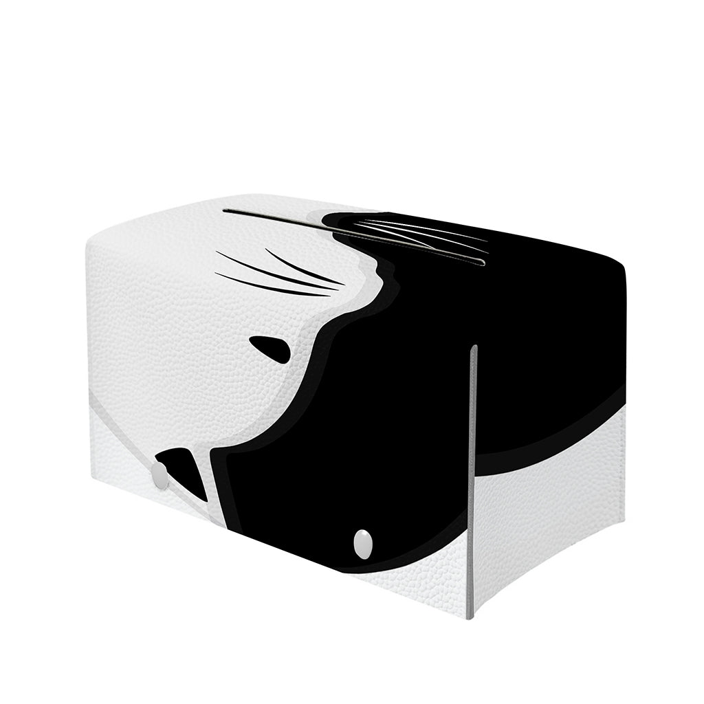 Black And White Cat Yin Yang Print Leather Tissue Box Cover