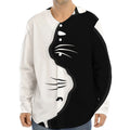 Black And White Cat Yin Yang Print Long Sleeve Baseball Jersey