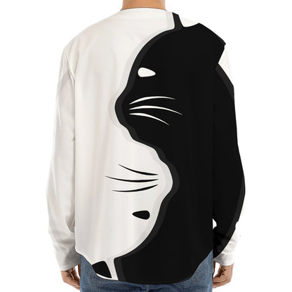 Black And White Cat Yin Yang Print Long Sleeve Baseball Jersey