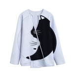 Black And White Cat Yin Yang Print Long Sleeve Short Coat